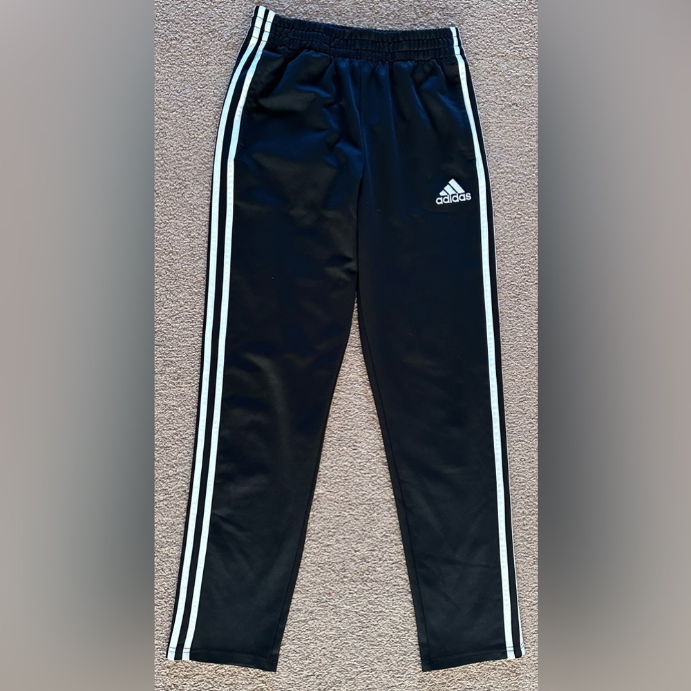 Adidas Black Unisex Gender Neutral Youth Track Pants White Stripes Size L 14/16